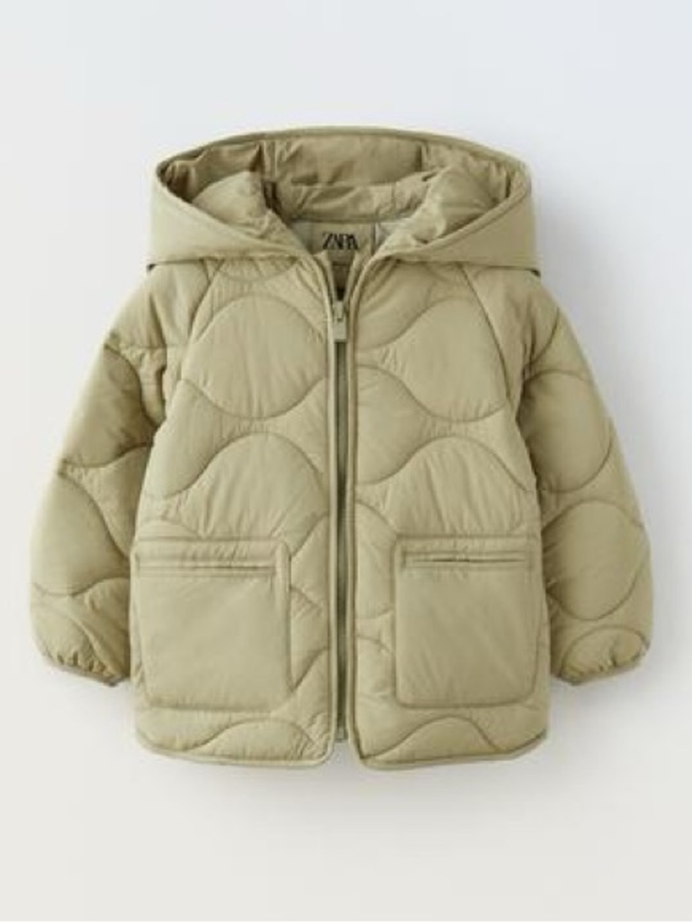 Zara Kids Quilted Hooded Jacket Olive Green Khaki 3-4Y